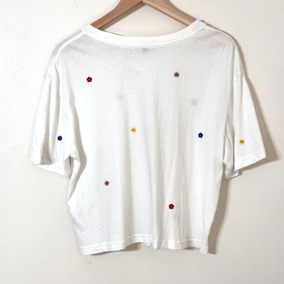 Rails Boxy Crew Floral Daisy Embroidery Cropped T-Shirt Embroidered Flowers - Picture 3 of 8